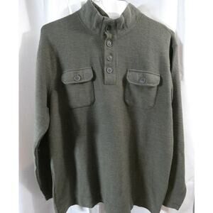 Method Men's Large Knit Sweater Green Pockets 1/4 Button High Collar